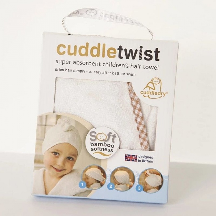 Cuddledry Cuddletwist Kids Beige Gingham Trim Hair Towel Wrap
