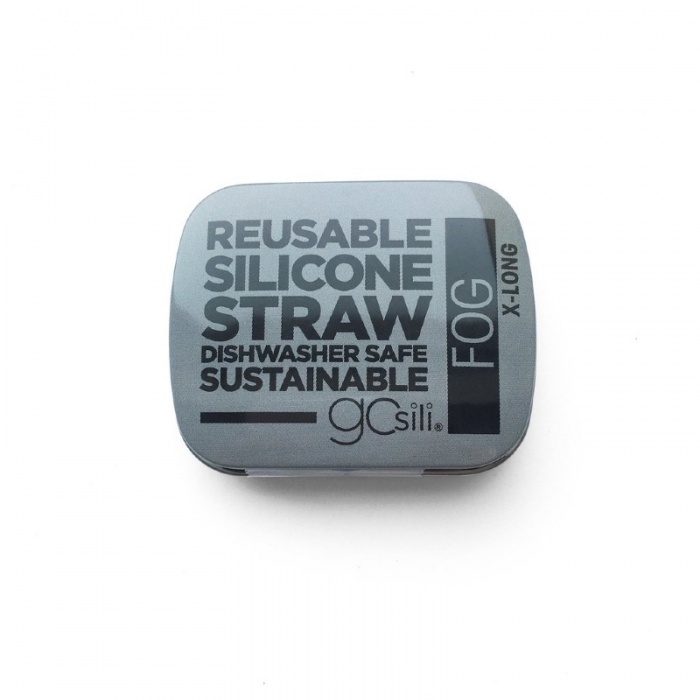 GoSili Extra Long Fog Grey Silicone Straw with Tin Case