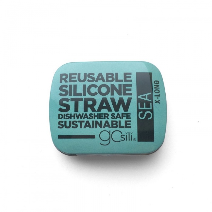 GoSili Extra Long Sea Blue Silicone Straw with Tin Case