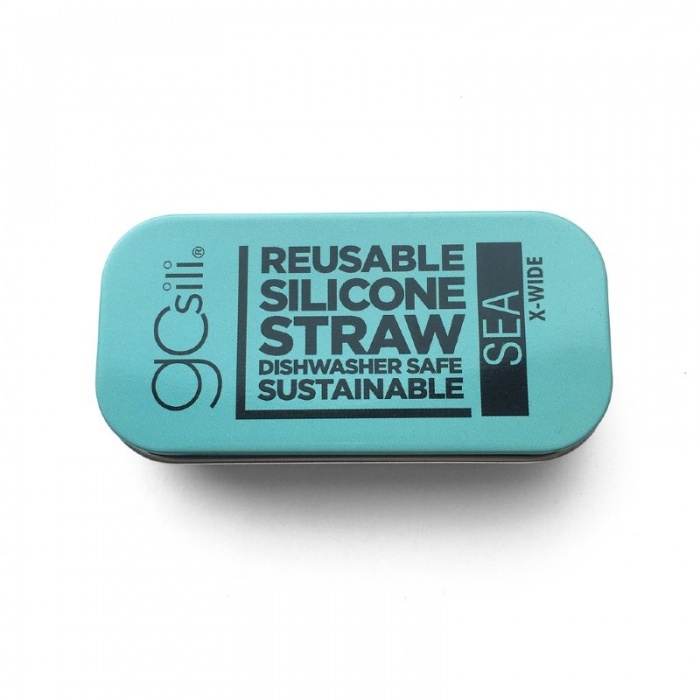 GoSili Extra Wide Sea Blue Silicone Straw with Tin Case