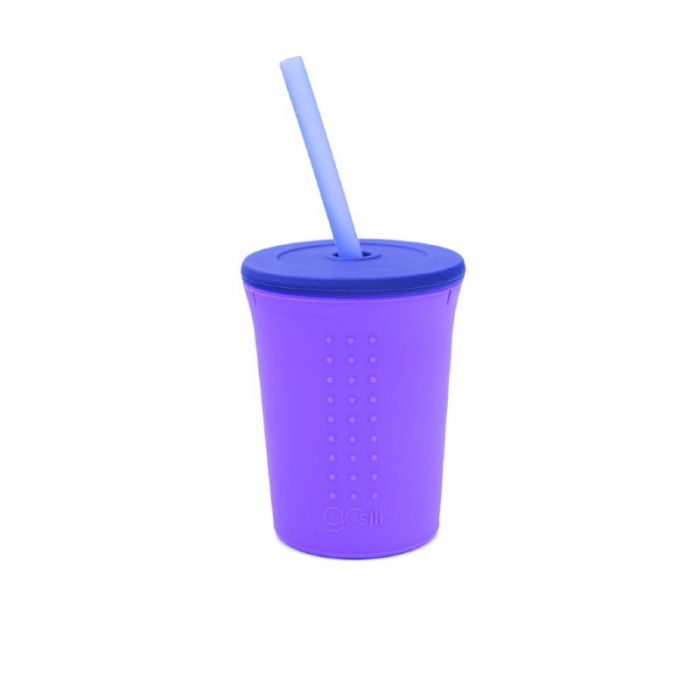 GoSili Silicone Purple/Navy Large Kids' Straw Cup