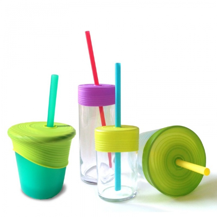 GoSili Silikids Lime/Green/Purple Universal Silicone Straw Tops (Pack of 3)