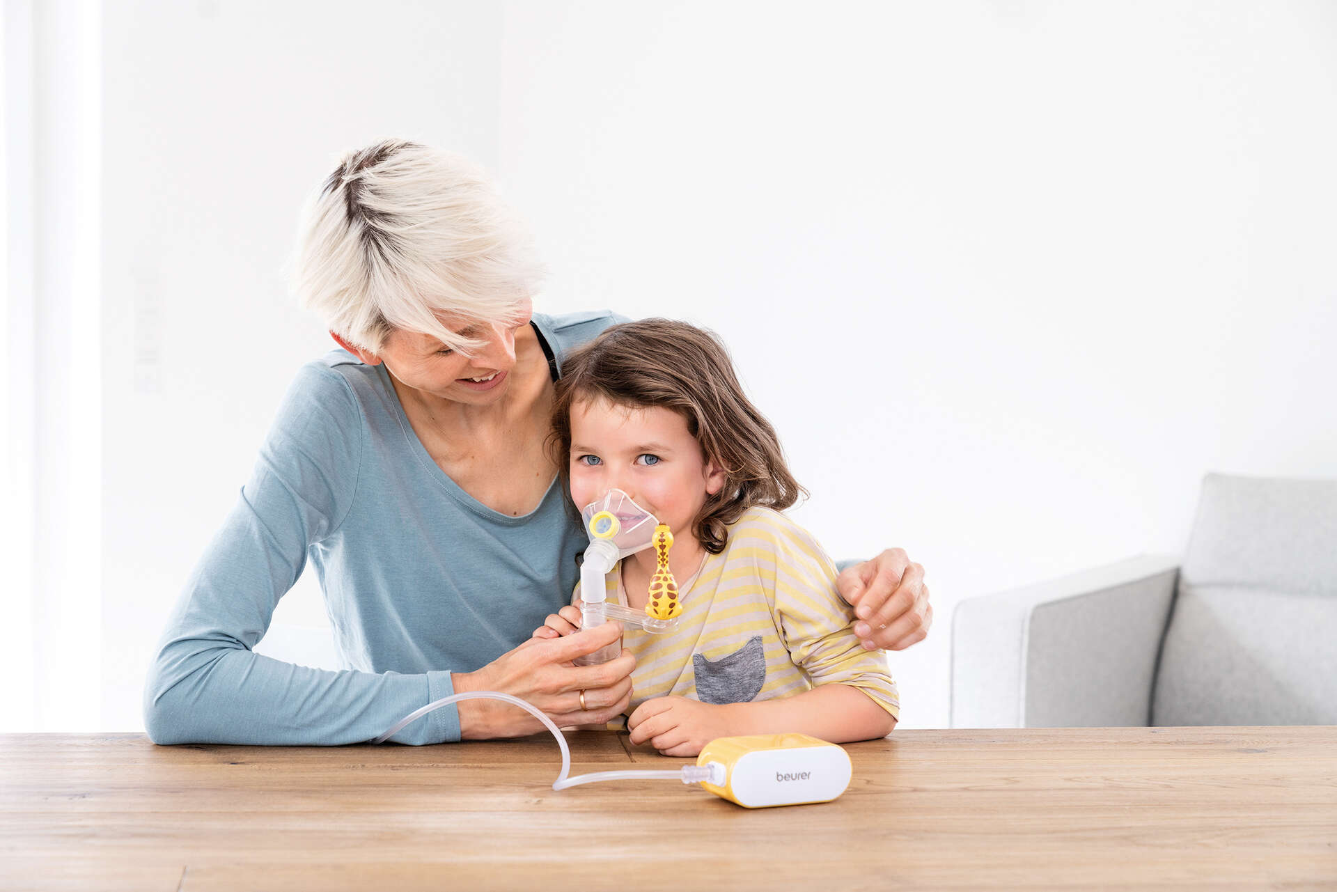 The Beurer IH58 Children's Nebuliser comes with a cute giraffe accessory!