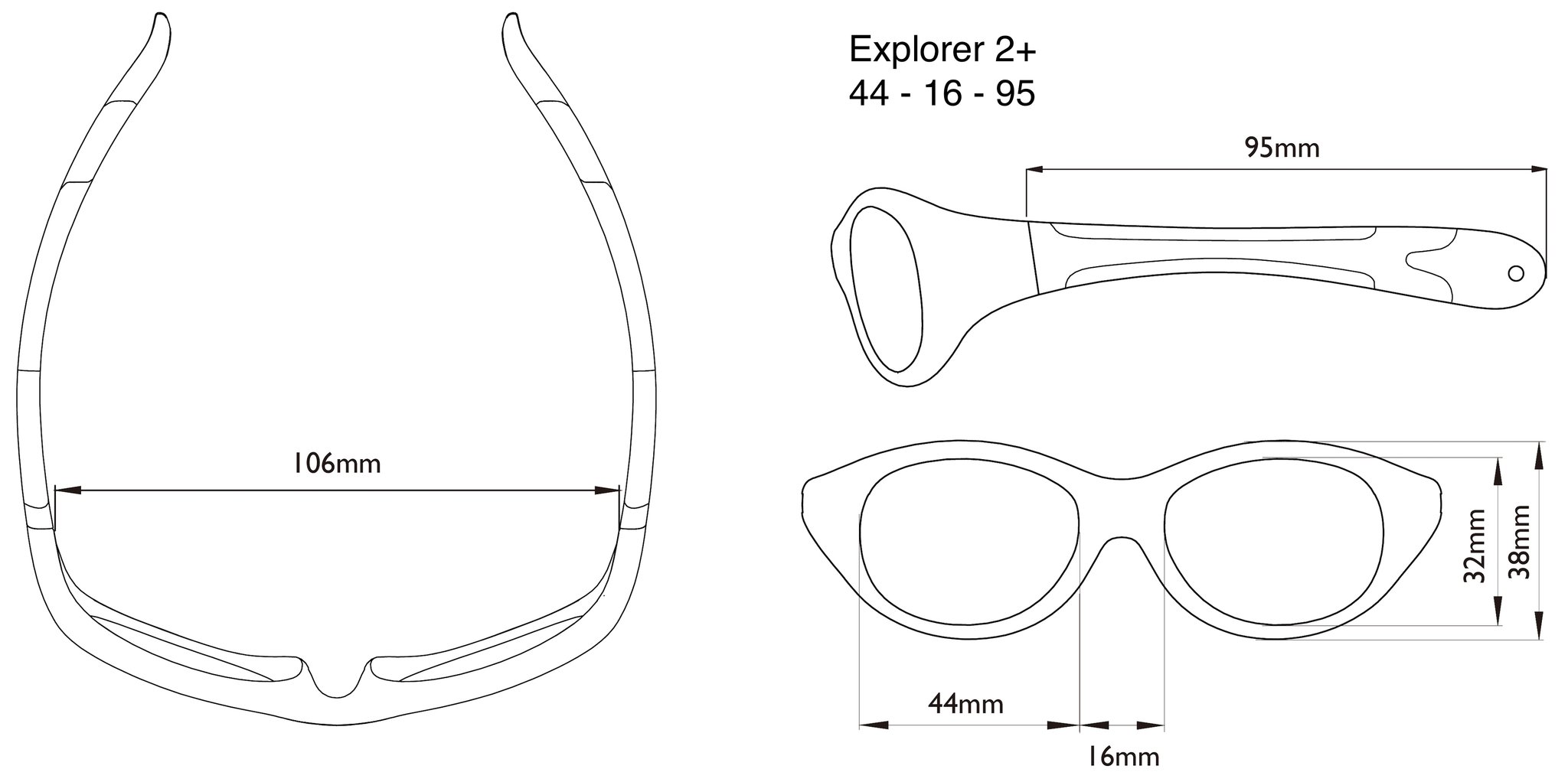 Dimensions of the Explorer Toddler Sunglasses