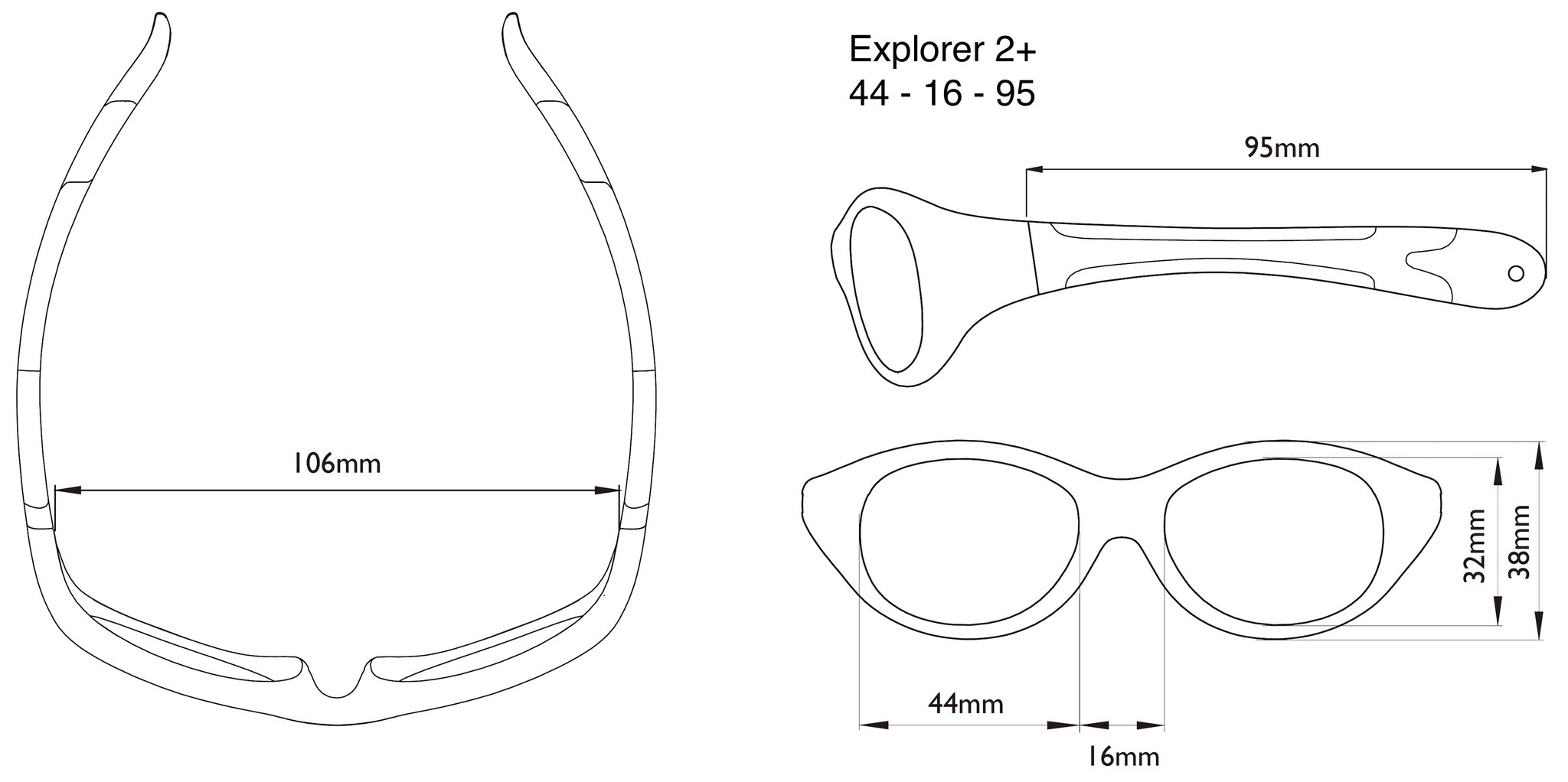 Dimensions of the Explorer Toddler Sunglasses Dimensions of the Explorer Toddler Sunglasses