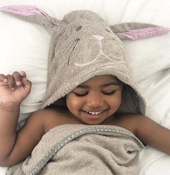 The Cuddlebunny Hooded Towel is made from natural cotton and bamboo fibres