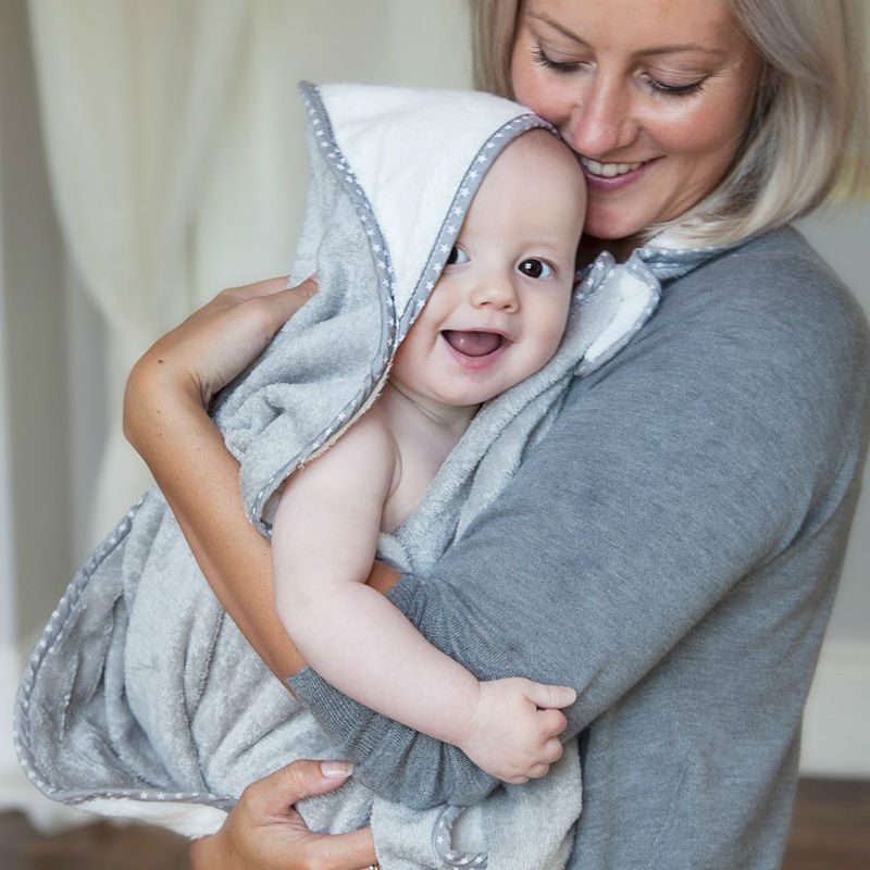 Cuddledry Original Grey Stars Hands-Free Baby Bath Towel