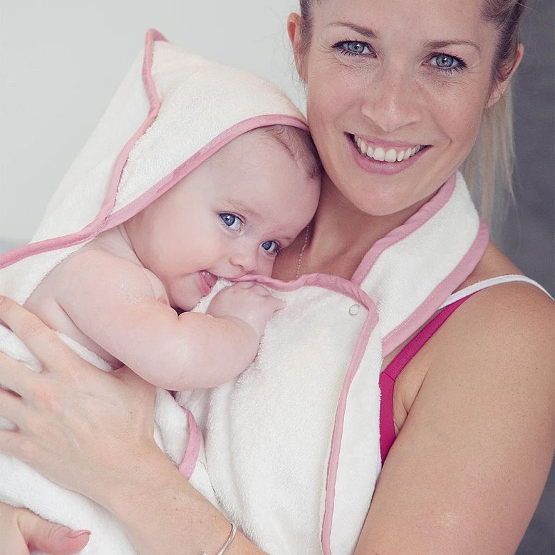 Cuddledry Original White and Pink Hands-Free Baby Bath Towel