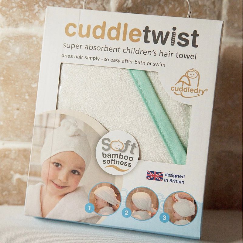 Cuddledry Cuddletwist Kids Mint Trim Hair Towel Wrap
