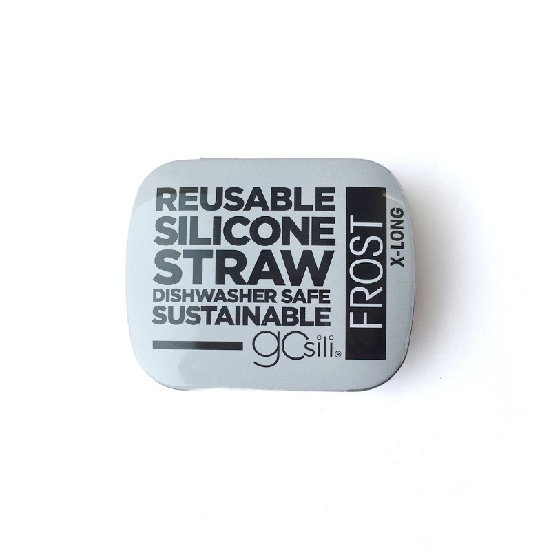 GoSili Extra Long Frost Grey Silicone Straw with Tin Case