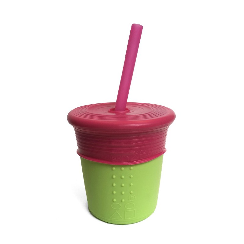 GoSili Silikids Lime/Berry Silicone Kids' Straw Cup