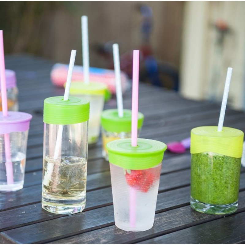 The lids are suitable for various sizes of glass or cup GoSili Silikids Lime/Green/Purple Universal Silicone Sippy Tops (Pack of 3)