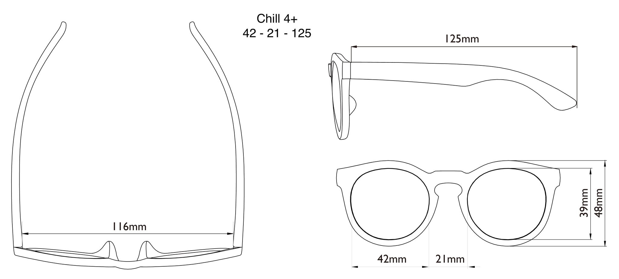 Dimensions of the Chill Sunglasses Dimensions of the Chill Sunglasses