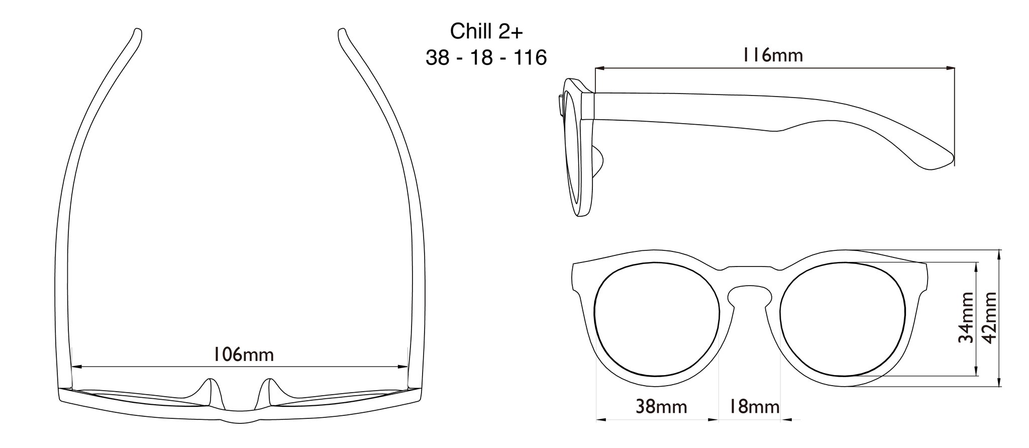 Dimensions of the Chill Sunglasses Dimensions of the Chill Sunglasses