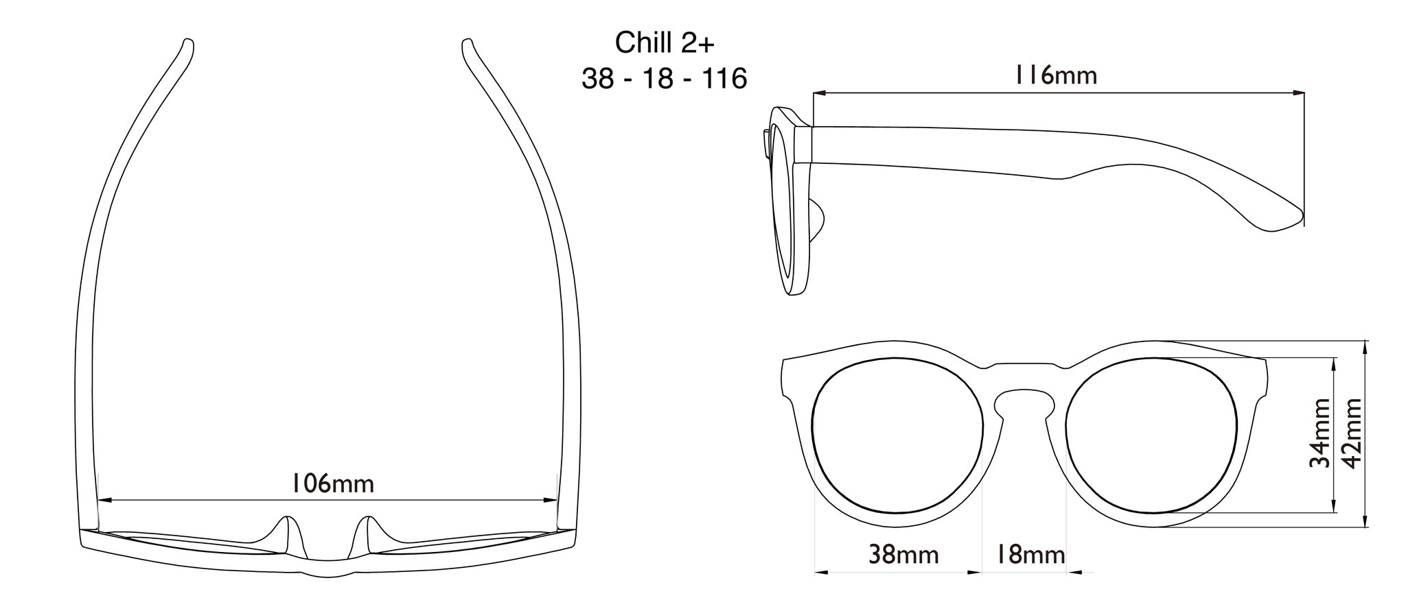 Dimensions of the Chill Sunglasses