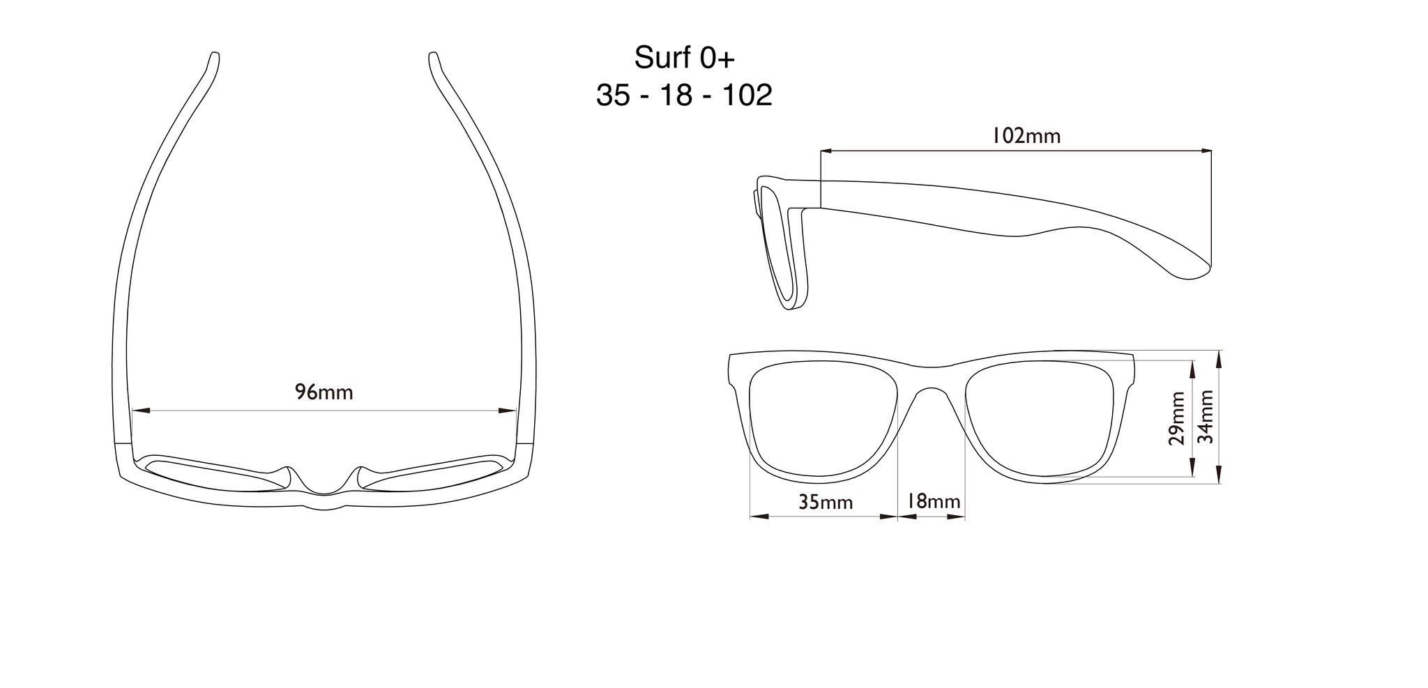 Dimensions of the Surf Baby Sunglasses
