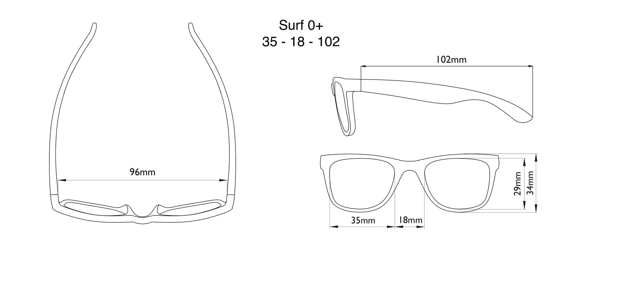 Dimensions of the Surf Baby Sunglasses Dimensions of the Surf Baby Sunglasses