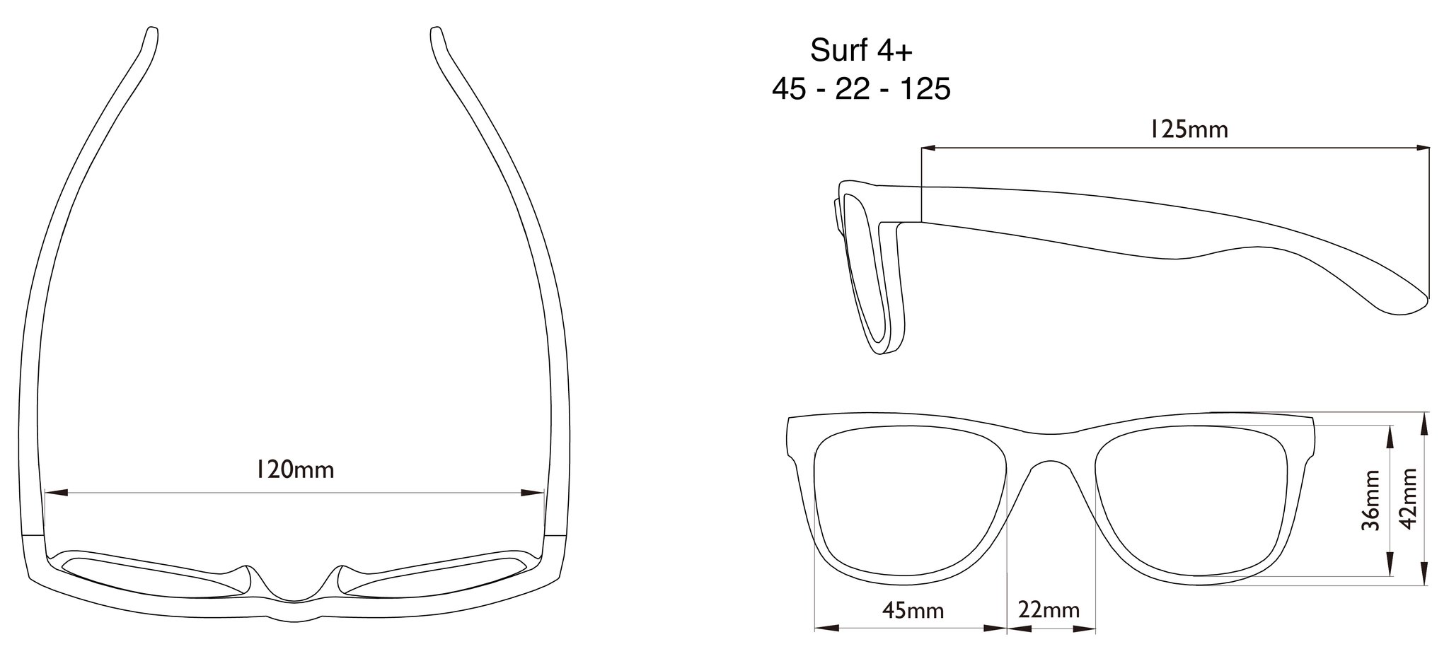 Dimensions of the Surf Toddler Sunglasses Dimensions of the Surf Toddler Sunglasses