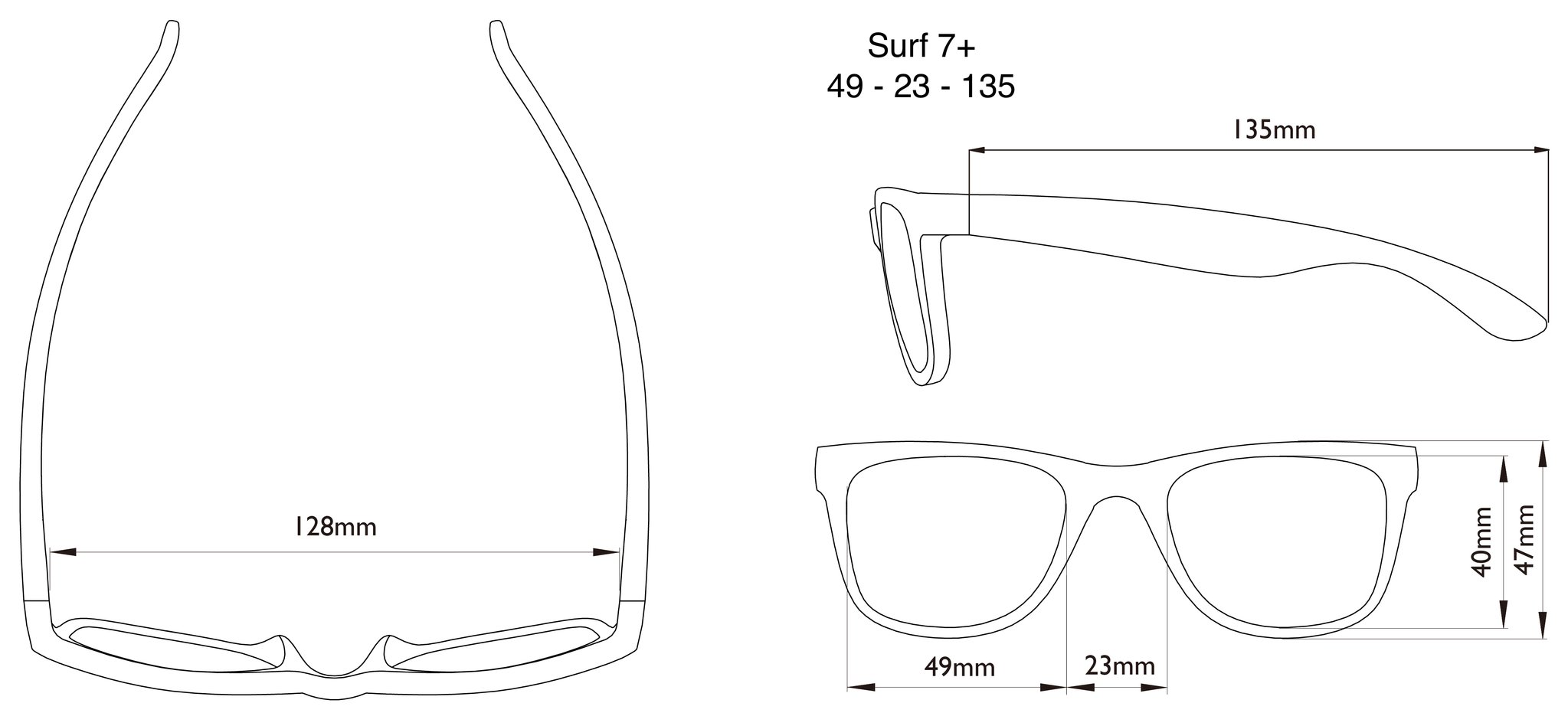 Dimensions of the Surf Kids Sunglasses