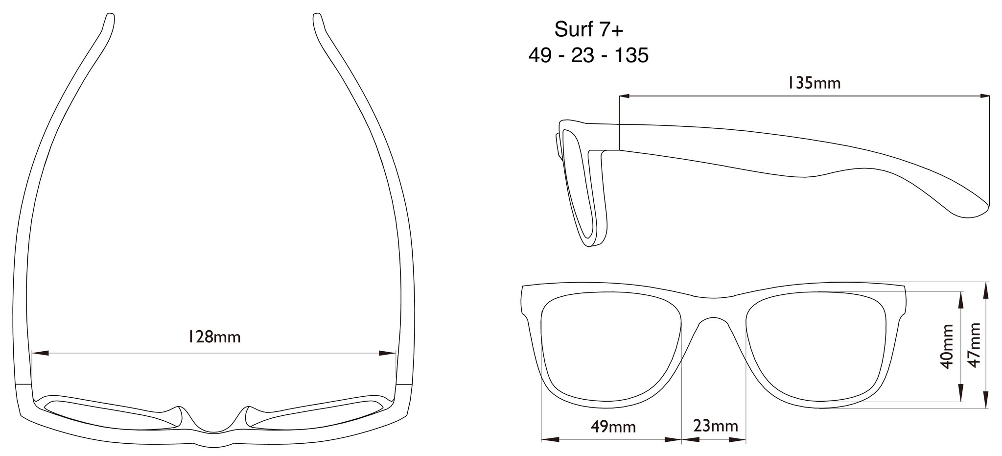 Dimensions of the Surf Toddler Sunglasses Dimensions of the Surf Kids Sunglasses