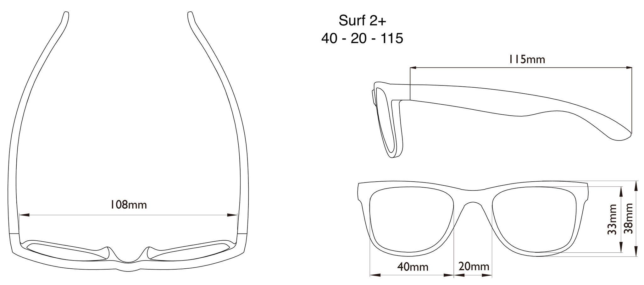 Dimensions of the Surf Toddler Sunglasses Dimensions of the Surf Toddler Sunglasses
