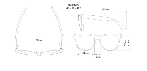 Dimensions of the Switch Sunglasses Dimensions of the Switch Sunglasses